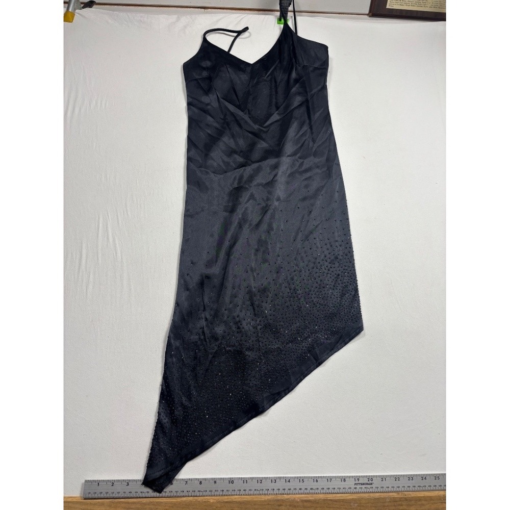 Vintage Rampage Black Beaded Slip Dress Size 5 Y2K Asymmetric Hi Low